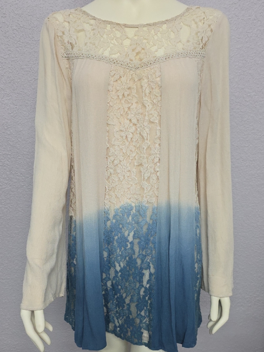 Blu Pepper Boho Lace Ombre Blue Lined Dress